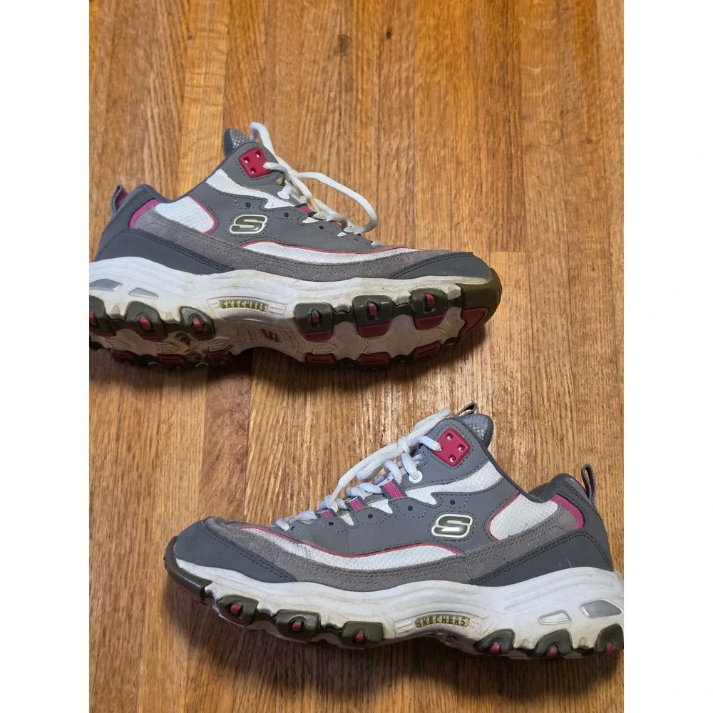 Skechers DLites Grey White Pink Memory Foam Sneakers 11942 Womens Size 8